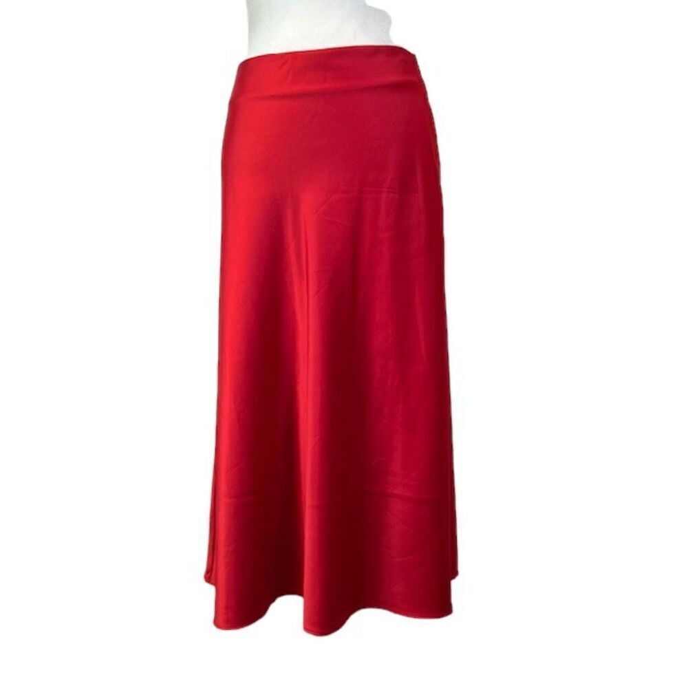 Universal Standard Red Satin Midi Back Zip Skirt CeeCee Luxe Size 10‎